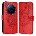 For Tecno Camon 40 Premier Embossed Butterfly Leather Phone Case(Red) - 2