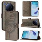 For Tecno Camon 40 Premier Embossed Butterfly Leather Phone Case(Grey) - 1