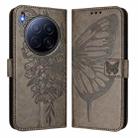 For Tecno Camon 40 Premier Embossed Butterfly Leather Phone Case(Grey) - 2