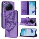 For Tecno Camon 40 Premier Embossed Butterfly Leather Phone Case(Light Purple) - 1
