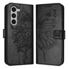 For Samsung Galaxy Z Fold6 Embossed Butterfly Leather Phone Case(Black) - 1