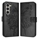 For Samsung Galaxy Z Fold5 Embossed Butterfly Leather Phone Case(Black) - 1