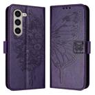 For Samsung Galaxy Z Fold5 Embossed Butterfly Leather Phone Case(Dark Purple) - 1