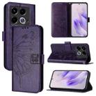 For Infinix Note 40 5G Embossed Butterfly Leather Phone Case(Dark Purple) - 1