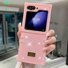 For Samsung Galaxy Z Flip4 5G PC Full Diamond Shockproof Folding Phone Case with Swan Logo(Pink) - 1