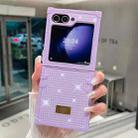 For Samsung Galaxy Z Flip5 5G PC Full Diamond Shockproof Folding Phone Case with Diamond Logo(Purple) - 1