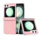 For Samsung Galaxy Z Flip5 5G 3 in 1 Woven Texture Frosted Translucent Frame PU Phone Case(Pink) - 1