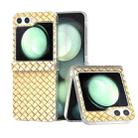 For Samsung Galaxy Z Flip5 5G 3 in 1 Woven Texture Frosted Translucent Frame PU Phone Case(Gold) - 1