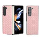 For Samsung Galaxy Z Fold5 5G Woven Texture Frosted Translucent Frame PU Phone Case(Pink) - 1