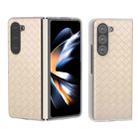 For Samsung Galaxy Z Fold5 5G Woven Texture Frosted Translucent Frame PU Phone Case(Beige) - 1