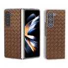 For Samsung Galaxy Z Fold5 5G Woven Texture Frosted Translucent Frame PU Phone Case(Brown) - 1