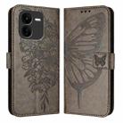 For vivo iQOO Z9x Embossed Butterfly Leather Phone Case(Grey) - 1