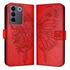 For vivo V27 5G/V27 Pro 5G Global Embossed Butterfly Leather Phone Case(Red) - 1