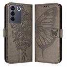 For vivo V27 5G/V27 Pro 5G Global Embossed Butterfly Leather Phone Case(Grey) - 1