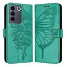 For vivo V27 5G/V27 Pro 5G Global Embossed Butterfly Leather Phone Case(Green) - 1