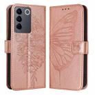 For vivo V27 5G/V27 Pro 5G Global Embossed Butterfly Leather Phone Case(Rose Gold) - 1