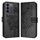 For vivo V27e 4G Global / T2 4G Global Embossed Butterfly Leather Phone Case(Black) - 1
