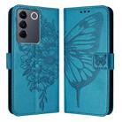 For vivo V27e 4G Global / T2 4G Global Embossed Butterfly Leather Phone Case(Blue) - 1