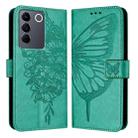 For vivo V27e 4G Global / T2 4G Global Embossed Butterfly Leather Phone Case(Green) - 1