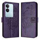 For vivo V29 5G Global / V29 Pro Embossed Butterfly Leather Phone Case(Dark Purple) - 1