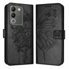 For vivo V29e 5G Global / Y200 5G Global Embossed Butterfly Leather Phone Case(Black) - 1