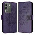 For vivo V29e 5G Global / Y200 5G Global Embossed Butterfly Leather Phone Case(Dark Purple) - 1