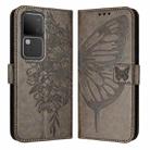 For vivo V30 5G/V30 Pro 5G Global Embossed Butterfly Leather Phone Case(Grey) - 1