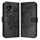 For vivo Y02 / Y02A / Y02t / Y11 2023 Embossed Butterfly Leather Phone Case(Black) - 1