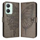 For vivo Y03 4G Global Embossed Butterfly Leather Phone Case(Grey) - 1