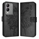 For vivo Y17s 4G Global / Y28 5G India Embossed Butterfly Leather Phone Case(Black) - 1