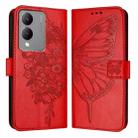 For vivo Y17s 4G Global / Y28 5G India Embossed Butterfly Leather Phone Case(Red) - 1