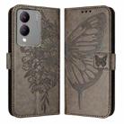 For vivo Y17s 4G Global / Y28 5G India Embossed Butterfly Leather Phone Case(Grey) - 1