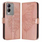 For vivo Y17s 4G Global / Y28 5G India Embossed Butterfly Leather Phone Case(Rose Gold) - 1