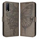 For vivo Y20/Y20a/Y20i/Y20s/Y20g/Y11s Embossed Butterfly Leather Phone Case(Grey) - 1