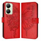 For vivo Y27 4G Global Embossed Butterfly Leather Phone Case(Red) - 1