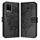 For vivo Y33s 4G Global/Y21 2021/Y21s Embossed Butterfly Leather Phone Case(Black) - 1