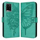 For vivo Y33s 4G Global/Y21 2021/Y21s Embossed Butterfly Leather Phone Case(Green) - 1