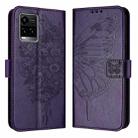For vivo Y33s 4G Global/Y21 2021/Y21s Embossed Butterfly Leather Phone Case(Dark Purple) - 1