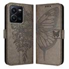 For vivo Y35 4G/Y22 4G/Y22s 4G Global Embossed Butterfly Leather Phone Case(Grey) - 1