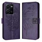 For vivo Y35 4G/Y22 4G/Y22s 4G Global Embossed Butterfly Leather Phone Case(Dark Purple) - 1