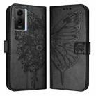 For vivo Y55 5G Global / Y55s 2023 5G Embossed Butterfly Leather Phone Case(Black) - 1