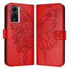 For vivo Y55 5G Global / Y55s 2023 5G Embossed Butterfly Leather Phone Case(Red) - 1