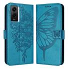 For vivo Y55 5G Global / Y55s 2023 5G Embossed Butterfly Leather Phone Case(Blue) - 1