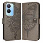 For vivo Y56 5G/Y16 4G/Y02s 4G Global Embossed Butterfly Leather Phone Case(Grey) - 1