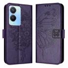For vivo Y56 5G/Y16 4G/Y02s 4G Global Embossed Butterfly Leather Phone Case(Dark Purple) - 1
