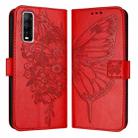 For vivo Y70s Embossed Butterfly Leather Phone Case(Red) - 1