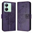 For vivo Y78 5G/Y78+ 5G Global/V29 Lite Embossed Butterfly Leather Phone Case(Dark Purple) - 1