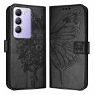 For vivo Y100 5G IDN / Y200e 5G Global Embossed Butterfly Leather Phone Case(Black) - 1