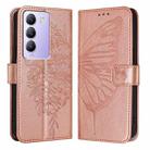 For vivo Y100 5G IDN / Y200e 5G Global Embossed Butterfly Leather Phone Case(Rose Gold) - 1