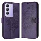 For vivo Y100 5G IDN / Y200e 5G Global Embossed Butterfly Leather Phone Case(Dark Purple) - 1